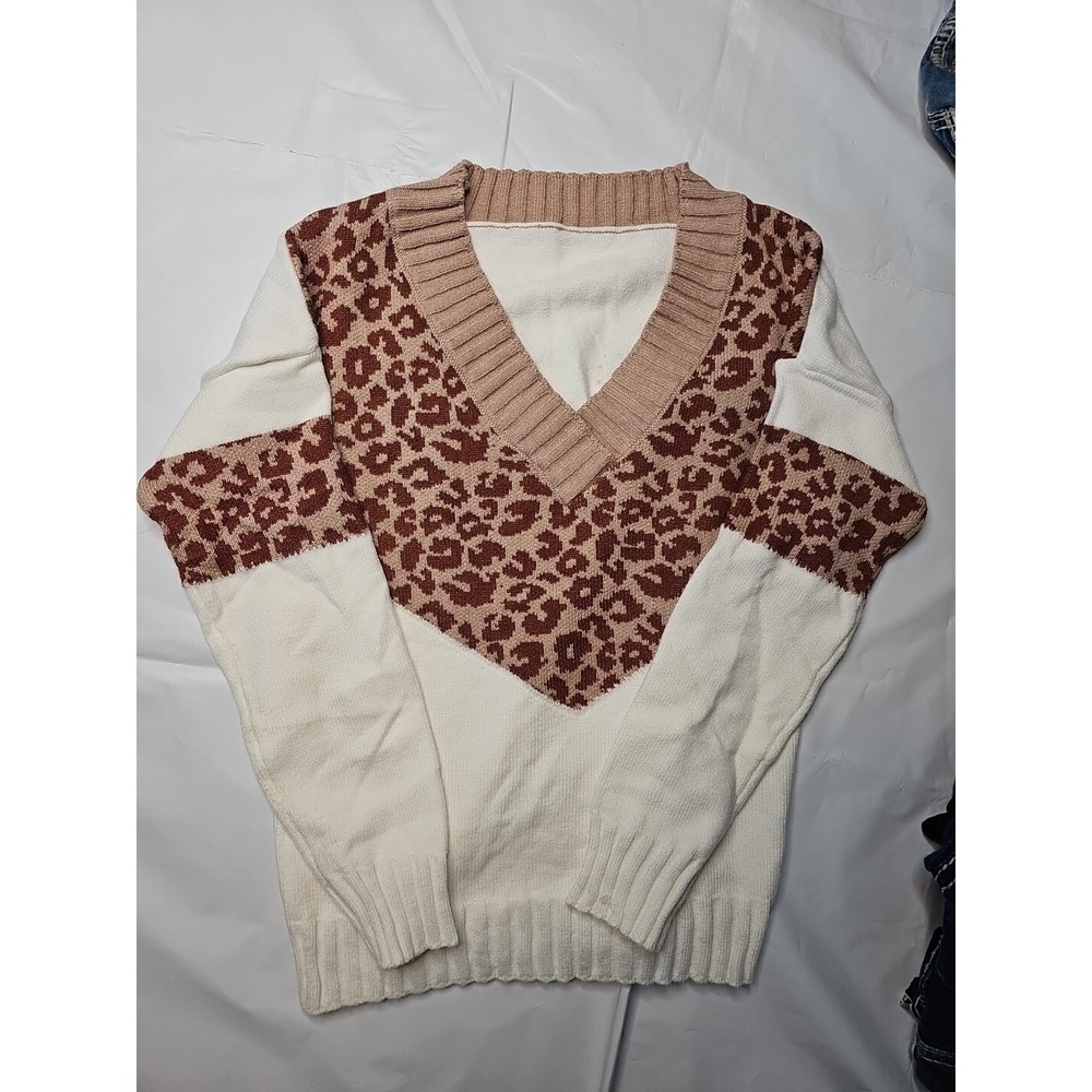 Boutique Pullover Sweater  Womens ANIMALPRINT- Leopard  Brown Cream-Size S #40